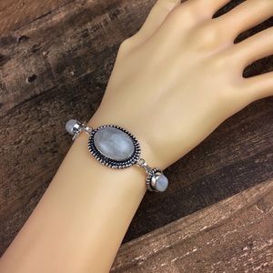 New Moonstone Crystal Silver Toggle Bracelet 7.2” 7.75”